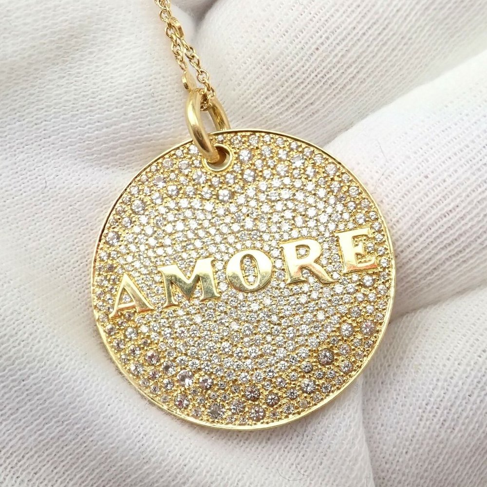 Pasquale Bruni 18k Yellow Gold Large Diamond + Sapphire Amore Pendant Necklace - Picture 8 of 12